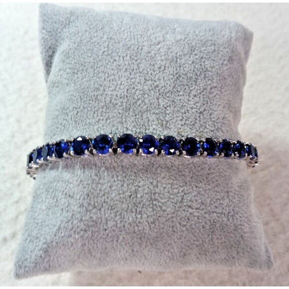 Sapphire Tennis Bracelet Sterling Silver 925 FAS THAI Vintage Jewelry - Picture 1 of 16